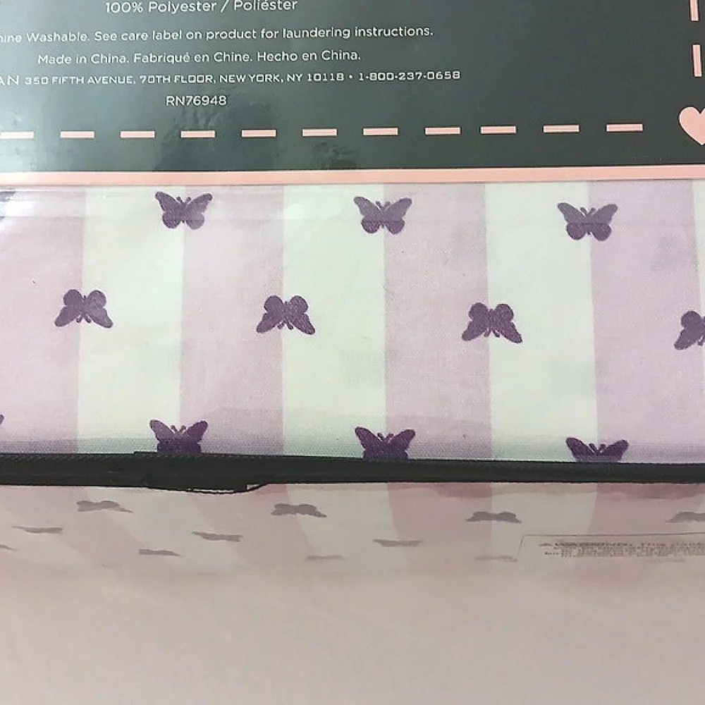 Betsey Johnson White & Purple Striped Butterfly Queen 6 Piece‎ Sheet Set NEW